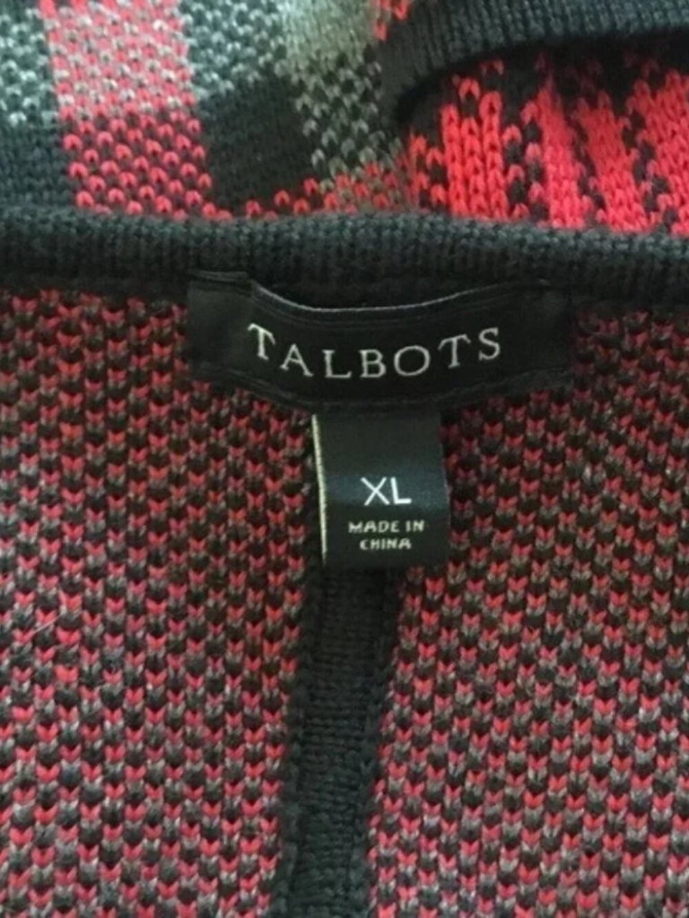 Talbots Heavy Knit Plaid Cardigan Sweater XL Red Black Tunic Coatigan Pocket - Picture 5 of 7